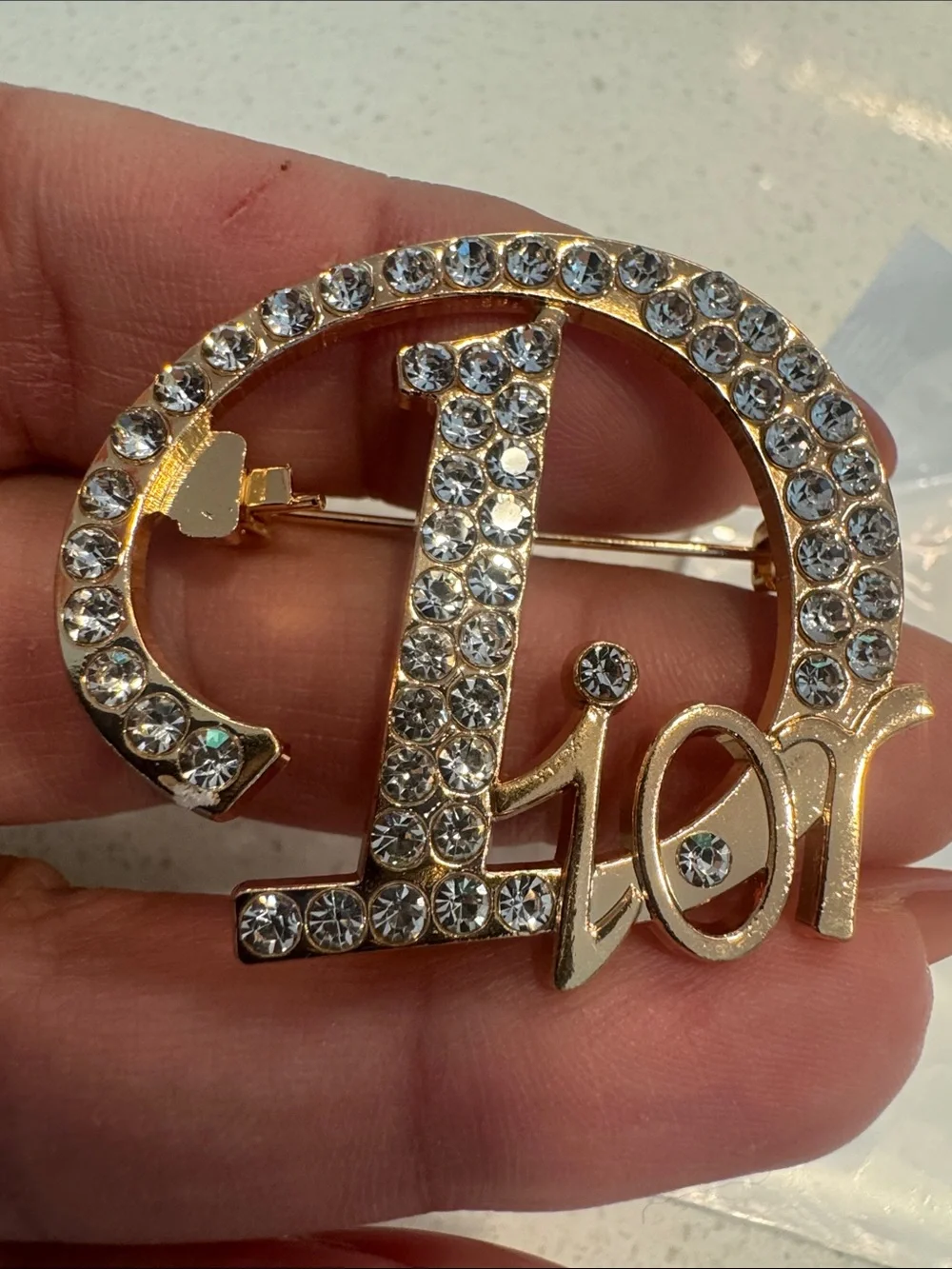 Gold-Tone Crystal Brooch with Clear Rhinestones brand new